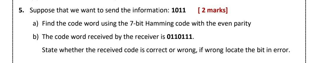 Solved 5. Suppose that we want to send the information: 1011 | Chegg.com