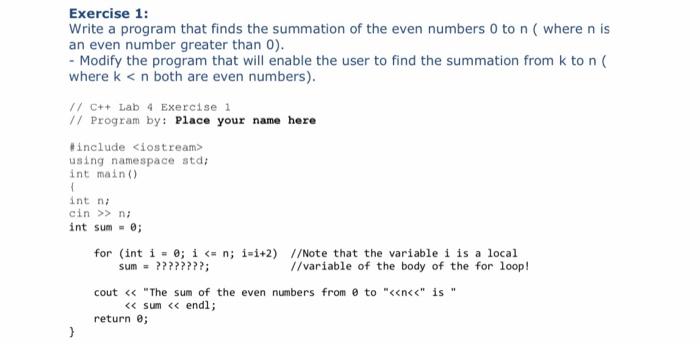 Solved Exercise 1: Write a program that finds the summation | Chegg.com