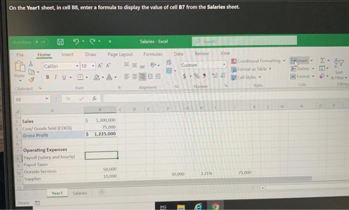 Solved On The Year1 Sheet In Cell B8 Enter A Formula To Chegg