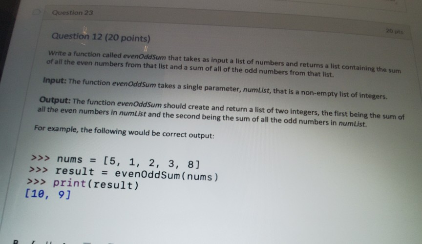 Solved Question 23 20 pts Question 12 (20 points) Write a | Chegg.com