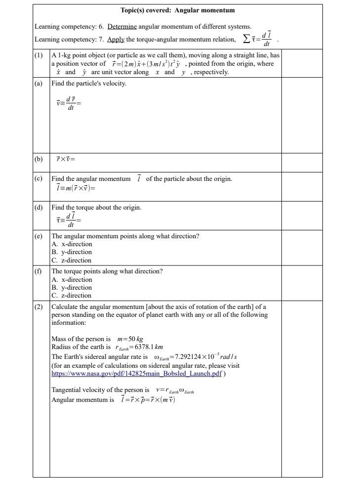 Solved Topic(s) covered: Angular momentum Learning | Chegg.com