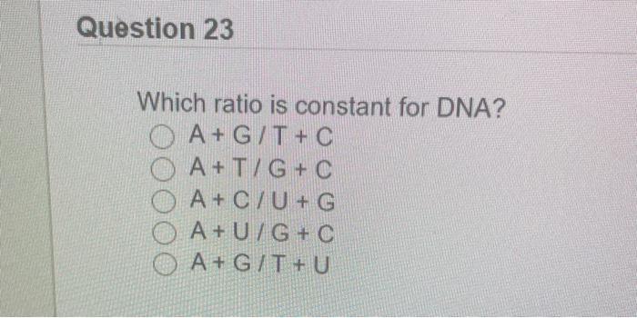 Solved Question 23 Which Ratio Is Constant For Dna O A Chegg Com