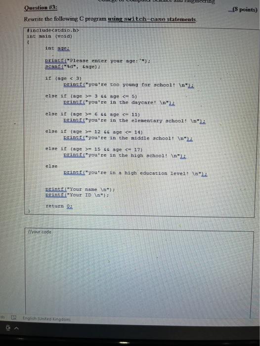 Solved please i need To solve by using switch -case | Chegg.com
