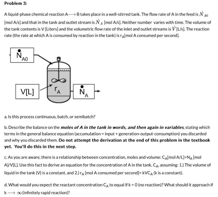 Solved A liquid-phase chemical reaction A B takes place in a | Chegg.com