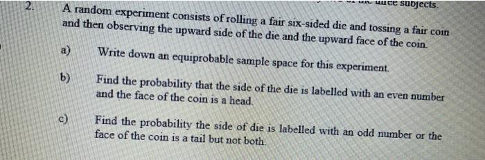 Solved 2. ce subjects. A random experiment consists of | Chegg.com