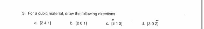 Solved 3. For a cubic material, draw the following | Chegg.com