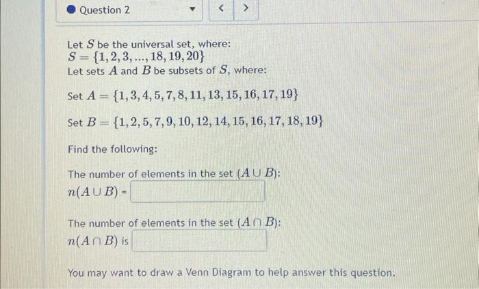 Solved S={1,2,3,…,18,19,20} Let Sets A And B Be Subsets Of | Chegg.com