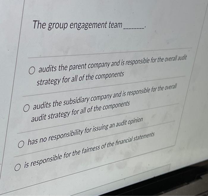 Solved The group engagement team audits the parent company