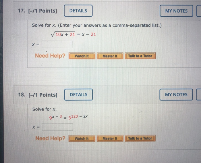 Solved 17. [-/1 Points] DETAILS MY NOTES Solve for x. (Enter | Chegg.com