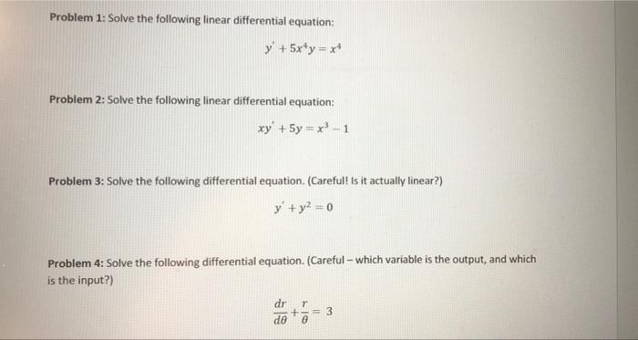 Solved Problem 1: Solve the following linear differential | Chegg.com