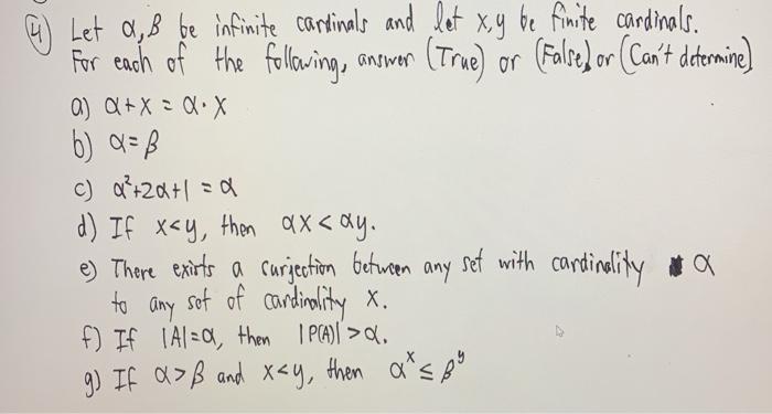 Solved Answer Let A Ss Be Infinite Cardinals And Let X Y Chegg Com