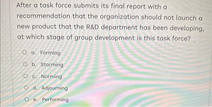 Solved After a task force submits its final report with a | Chegg.com