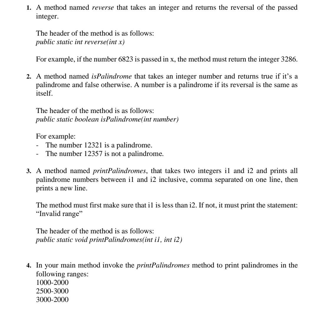 Solved 1. A method named reverse that takes an integer and | Chegg.com