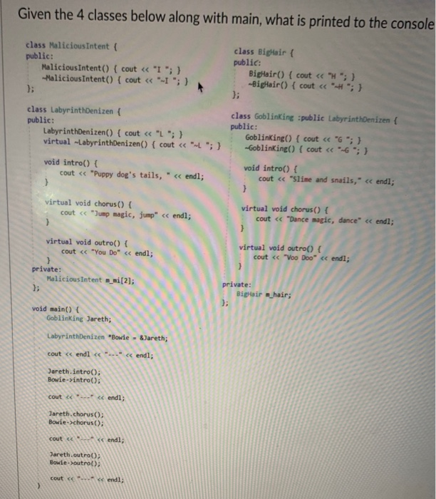 Solved Given The 4 Classes Below Along With Main, What Is | Chegg.com