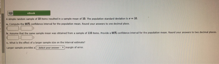 Solved eBook A simple random sample of 10 items resulted in | Chegg.com