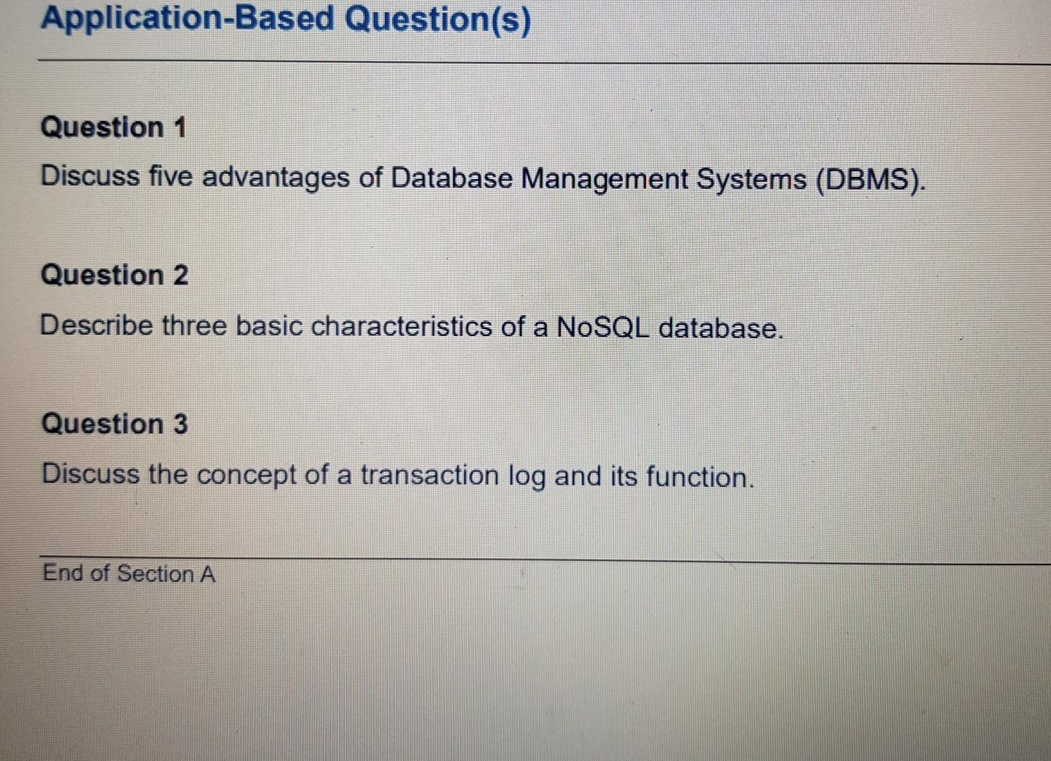 Solved Application Based Question s Question 1 Discuss five Chegg com