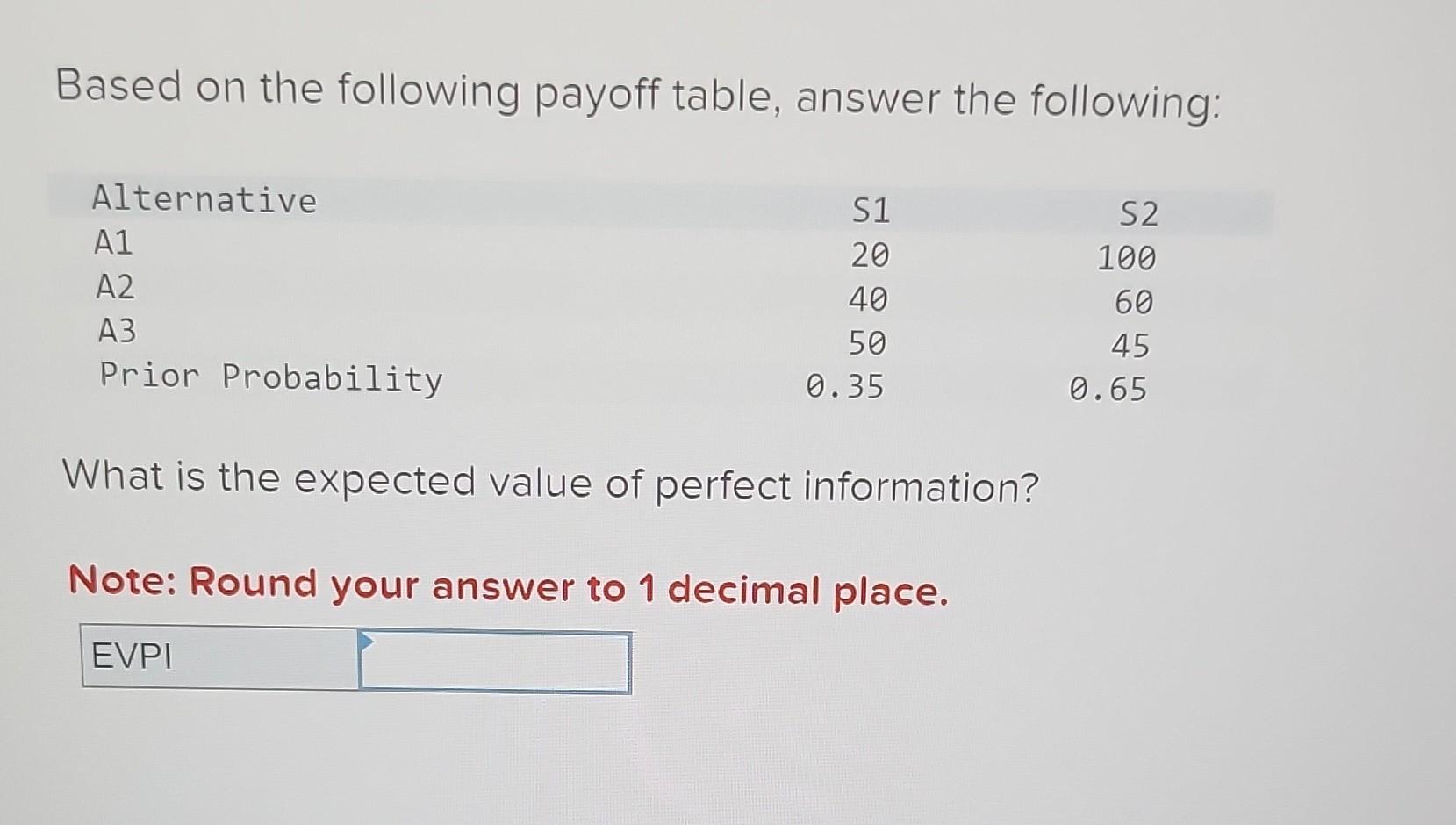 Solved based on the following payoff table, answer the