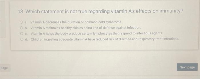 Solved 13. Which statement is not true regarding vitamin A's | Chegg.com