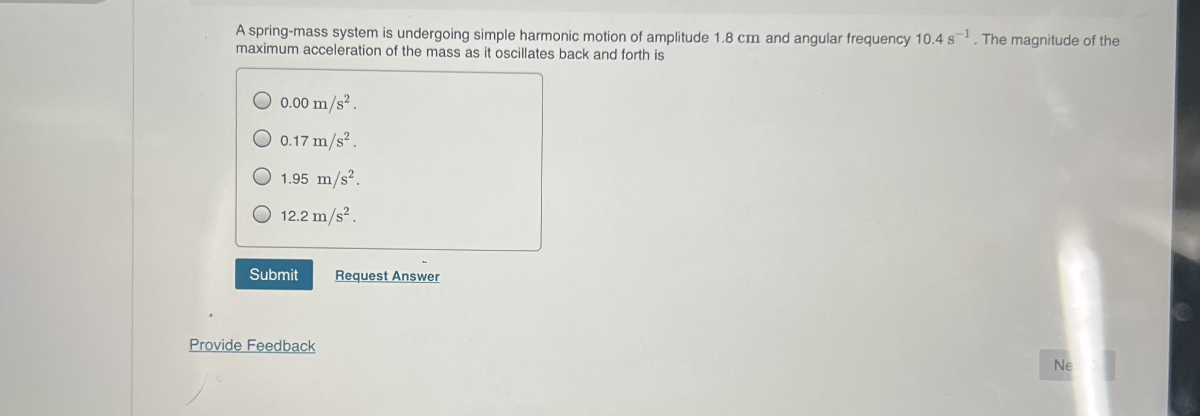 Solved A Spring Mass System Is Undergoing Simple Harmonic Chegg