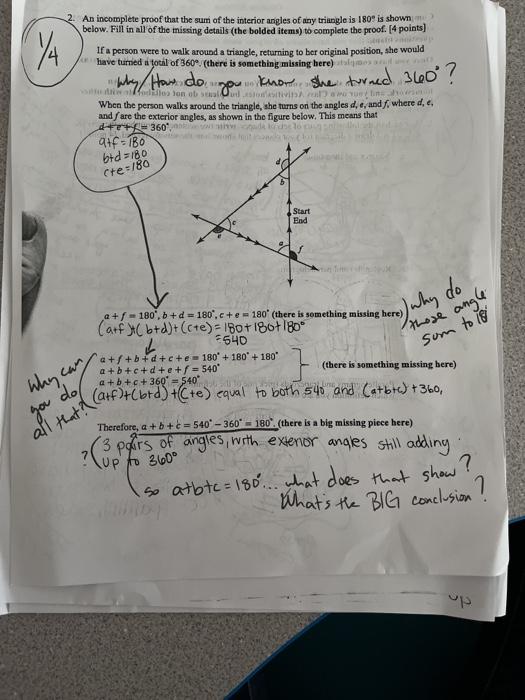 Solved 1/4 2. An incomplete proof that the sum of the | Chegg.com