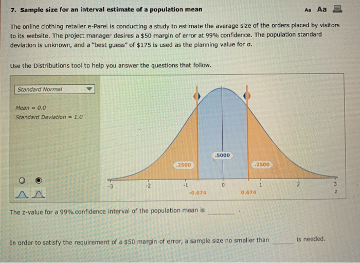Solved 7. Sample size for an interval estimate of a | Chegg.com