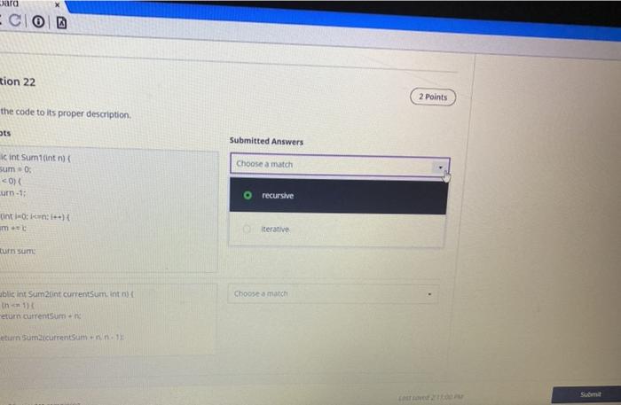 Solved Question 22 2 Points Match the code to its proper | Chegg.com