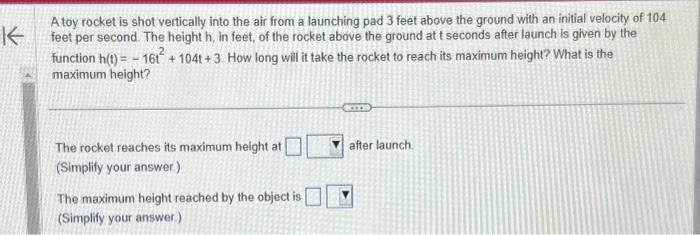 Solved K A toy rocket is shot vertically into the air from a | Chegg.com