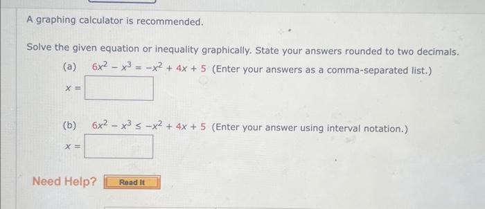 Solved A Graphing Calculator Is Recommended. Solve The Given 