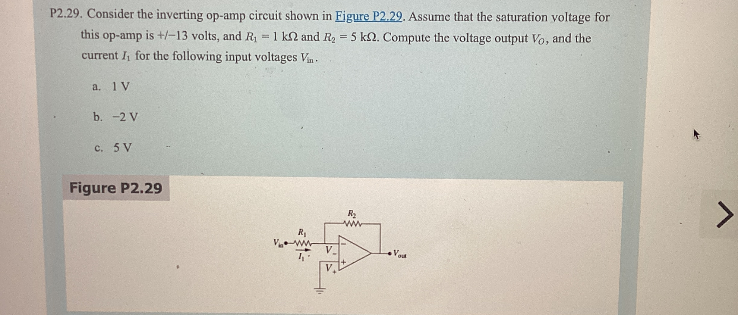 Solved P2.29. ﻿Consider the inverting op-amp circuit shown | Chegg.com
