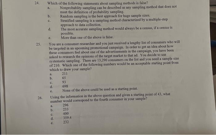Solved 24. Which of the following statements about sampling | Chegg.com