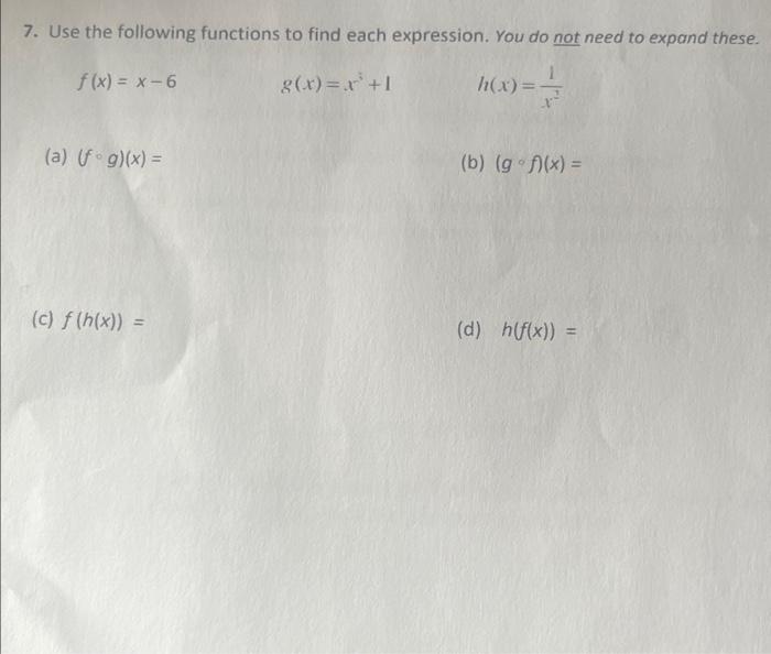 Solved 7. Use the following functions to find each | Chegg.com
