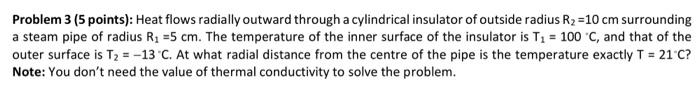 Solved Problem 3 (5 points): Heat flows radially outward | Chegg.com