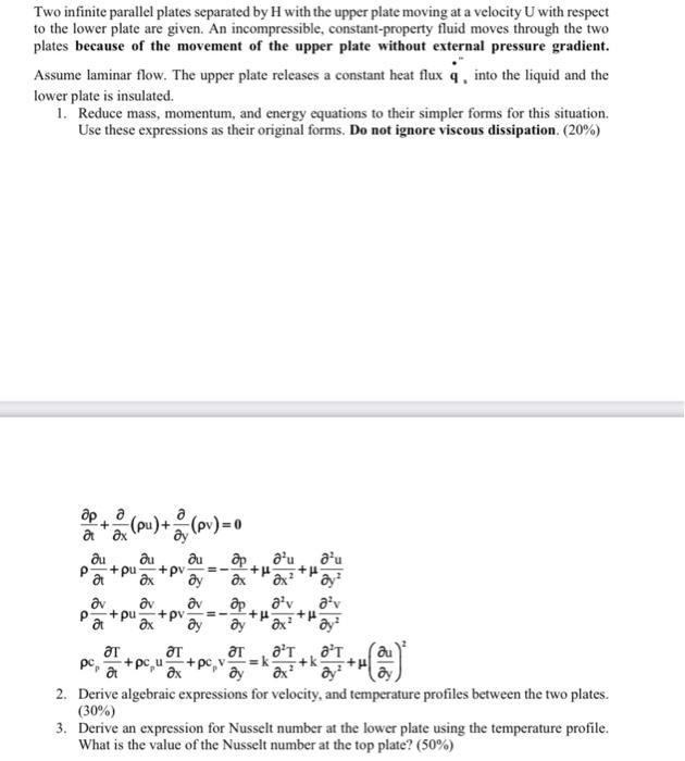 Solved Two infinite parallel plates separated by H with the | Chegg.com