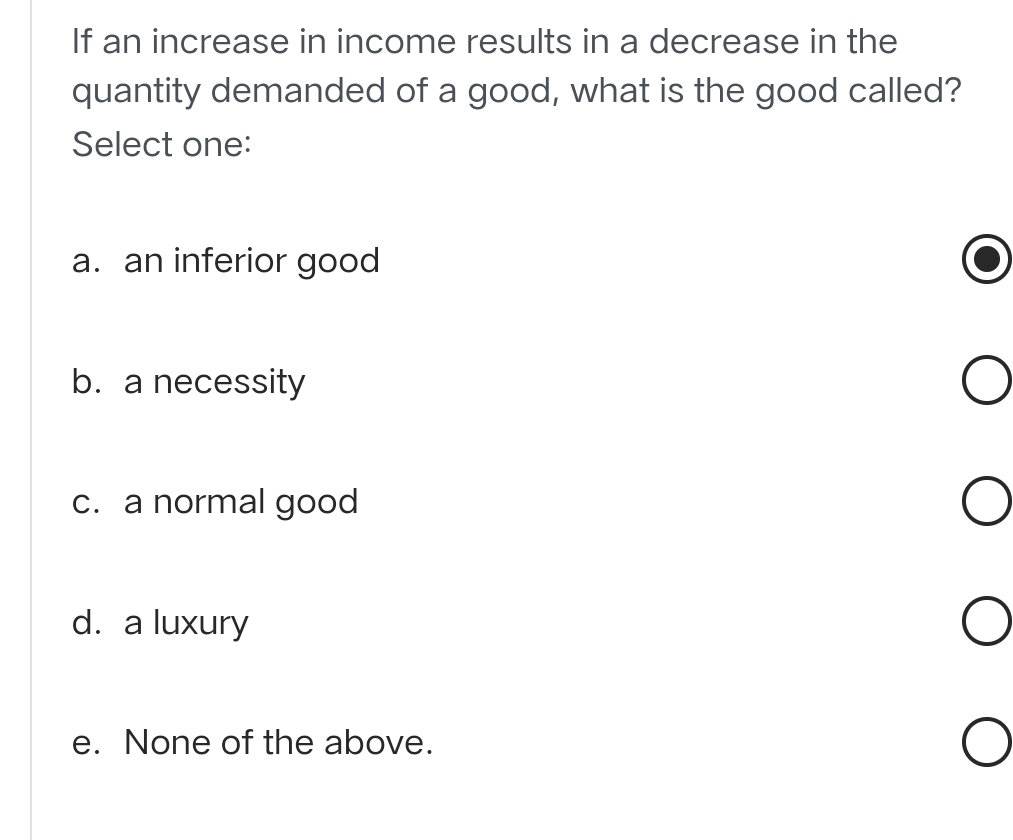 Solved If an increase in income results in a decrease in the | Chegg.com