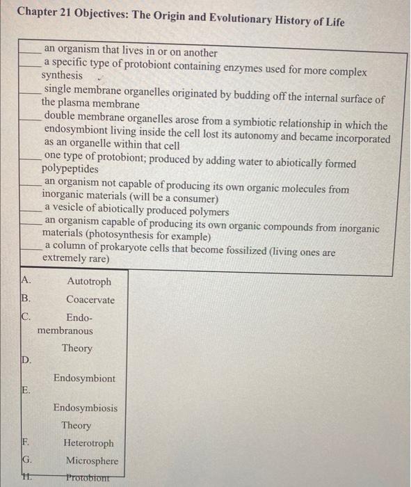 Chapter 21 Objectives: The Origin and Evolutionary History of Life