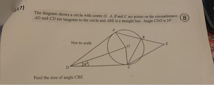 Solved The diagram shows a circle with centre O. A, B and | Chegg.com