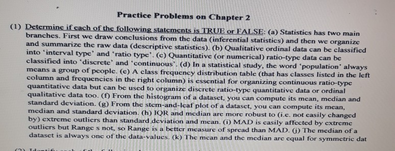 Solved Practice Problems on Chapter 2 (1) Determine if each | Chegg.com