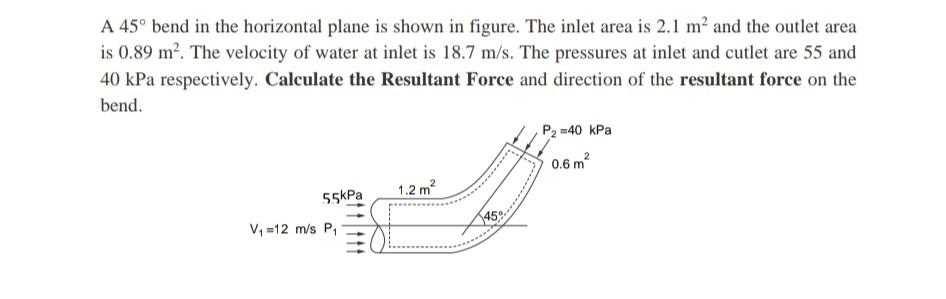Solved A 45° bend in the horizontal plane is shown in | Chegg.com