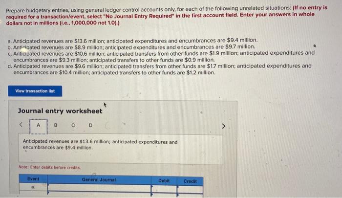 Solved Prepare Budgetary Entries, Using General Ledger | Chegg.com