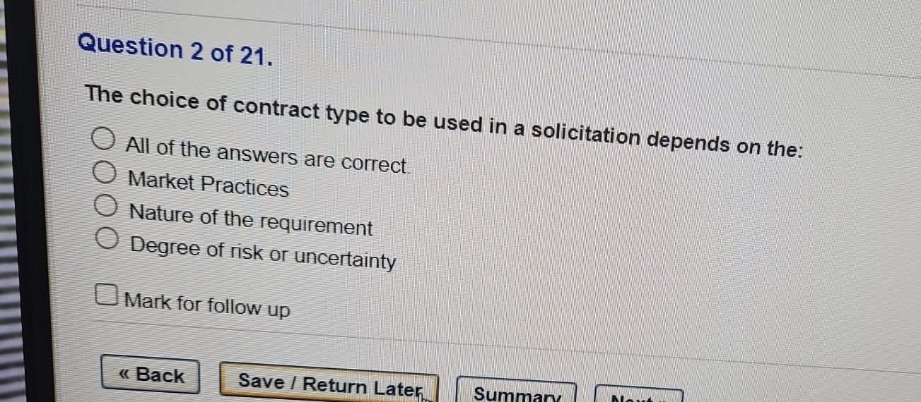 Solved Question 2 ﻿of 21.The choice of contract type to be | Chegg.com