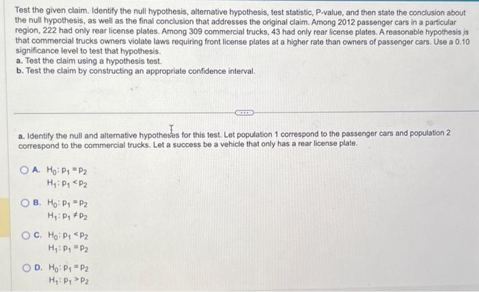 Solved Test the given claim. Identify the null hypothesis, | Chegg.com