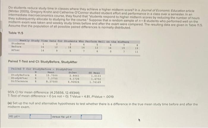 Solved Do students reduce study time in classes where they | Chegg.com