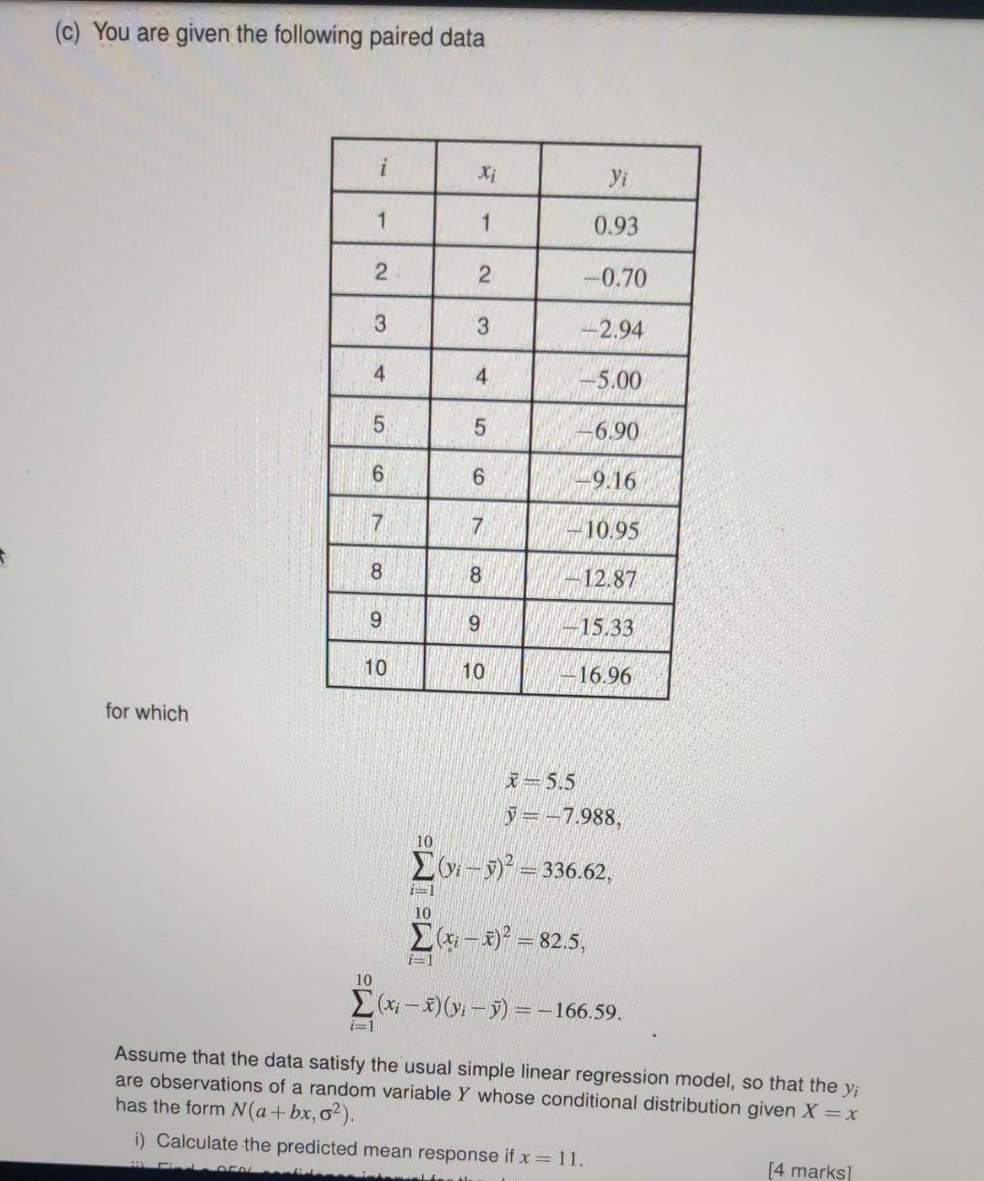 Solved (b) You have performed a simple linear regression | Chegg.com