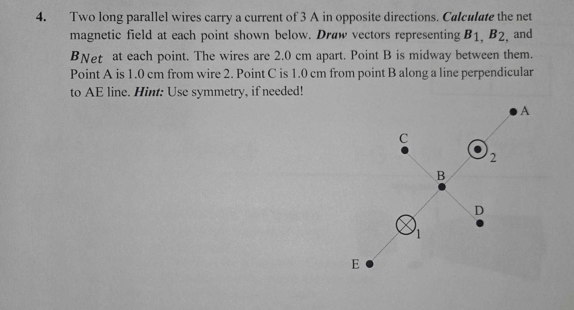 Solved Two long parallel wires carry a current of 3 ﻿A in | Chegg.com