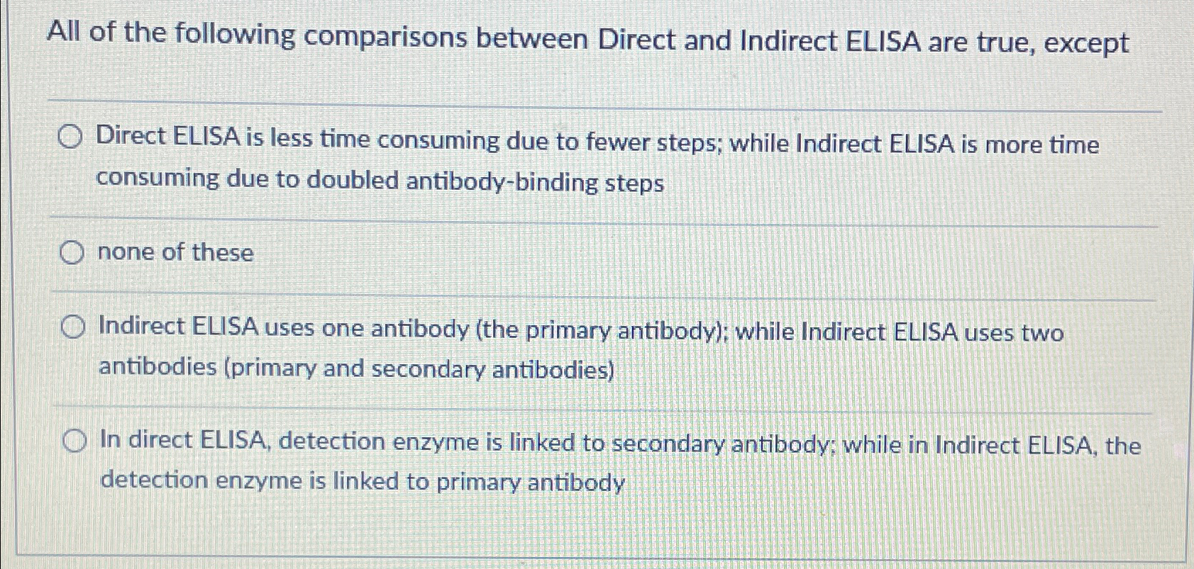 Solved All of the following comparisons between Direct and | Chegg.com