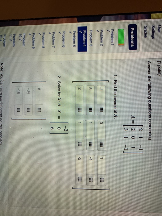 Solved (1 point) User Settings Answer the following | Chegg.com