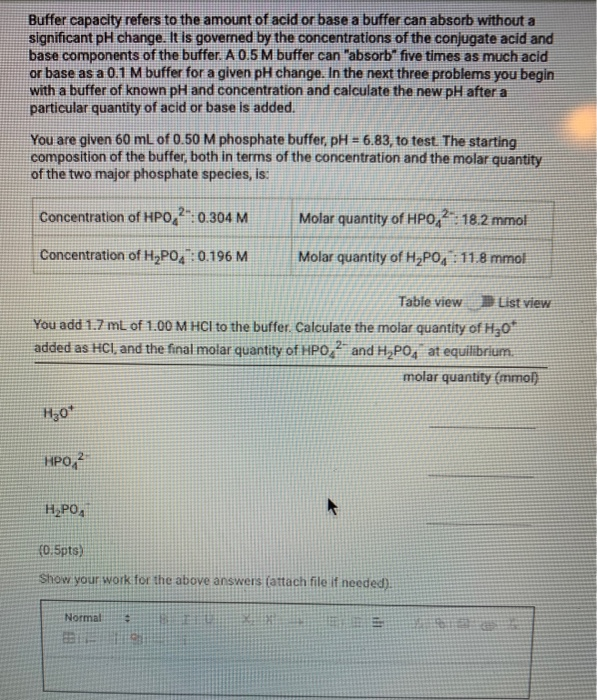 Solved Buffer capacity refers to the amount of acid or base | Chegg.com