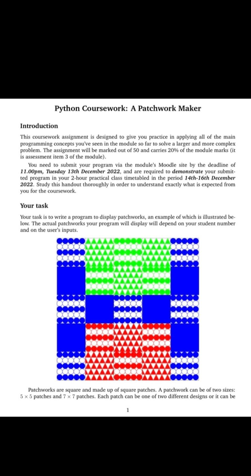 Solved python Patchwork Sampler - graphics moudle I want | Chegg.com