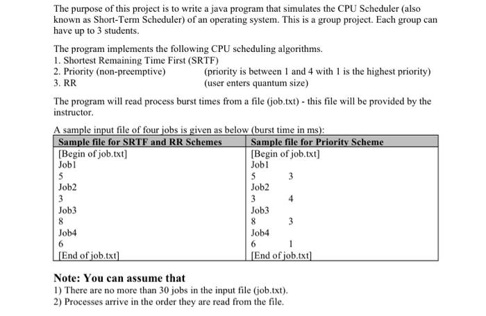 Solved The purpose of this project is to write a java | Chegg.com
