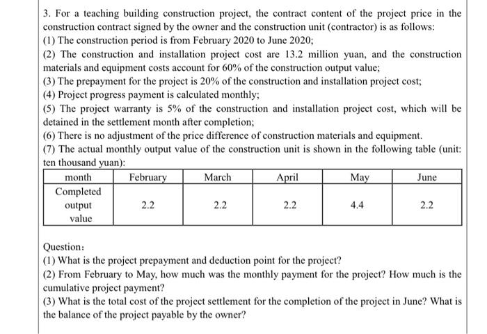 Solved 3. For A Teaching Building Construction Project, The | Chegg.com